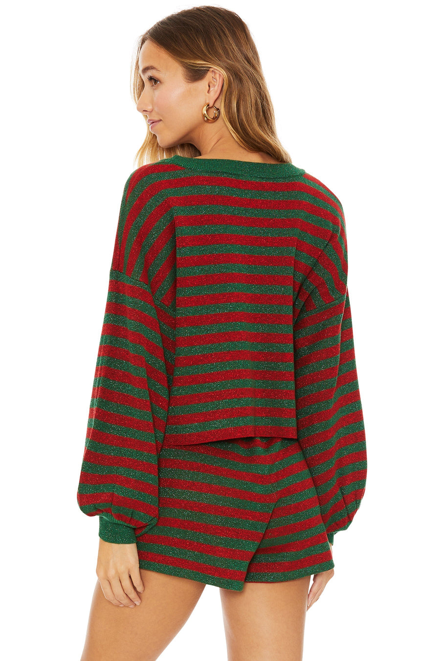 Beach Riot Ava Sweater in Holiday Glitter Stripe – back view