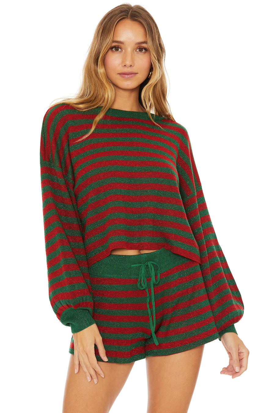 Beach Riot Ava Sweater in Holiday Glitter Stripe – detail