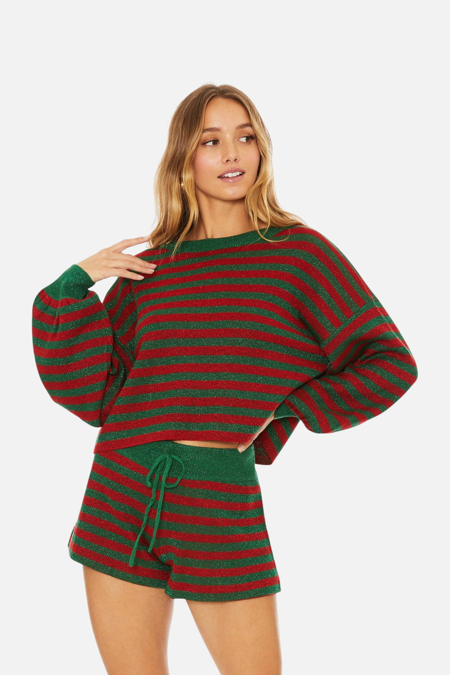 Beach Riot Ava Sweater in Holiday Glitter Stripe – front view