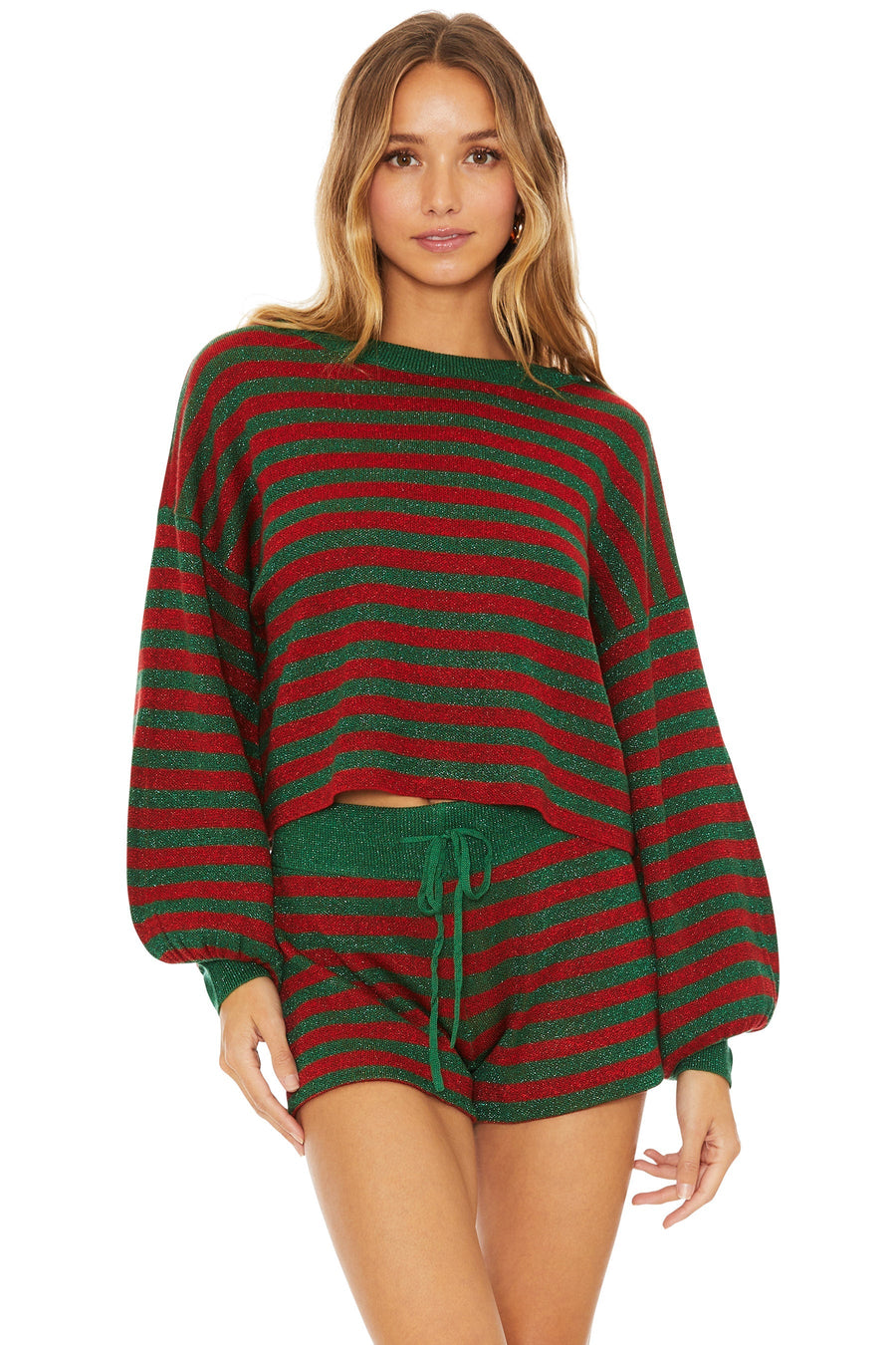 Beach Riot Ava Sweater in Holiday Glitter Stripe – side view