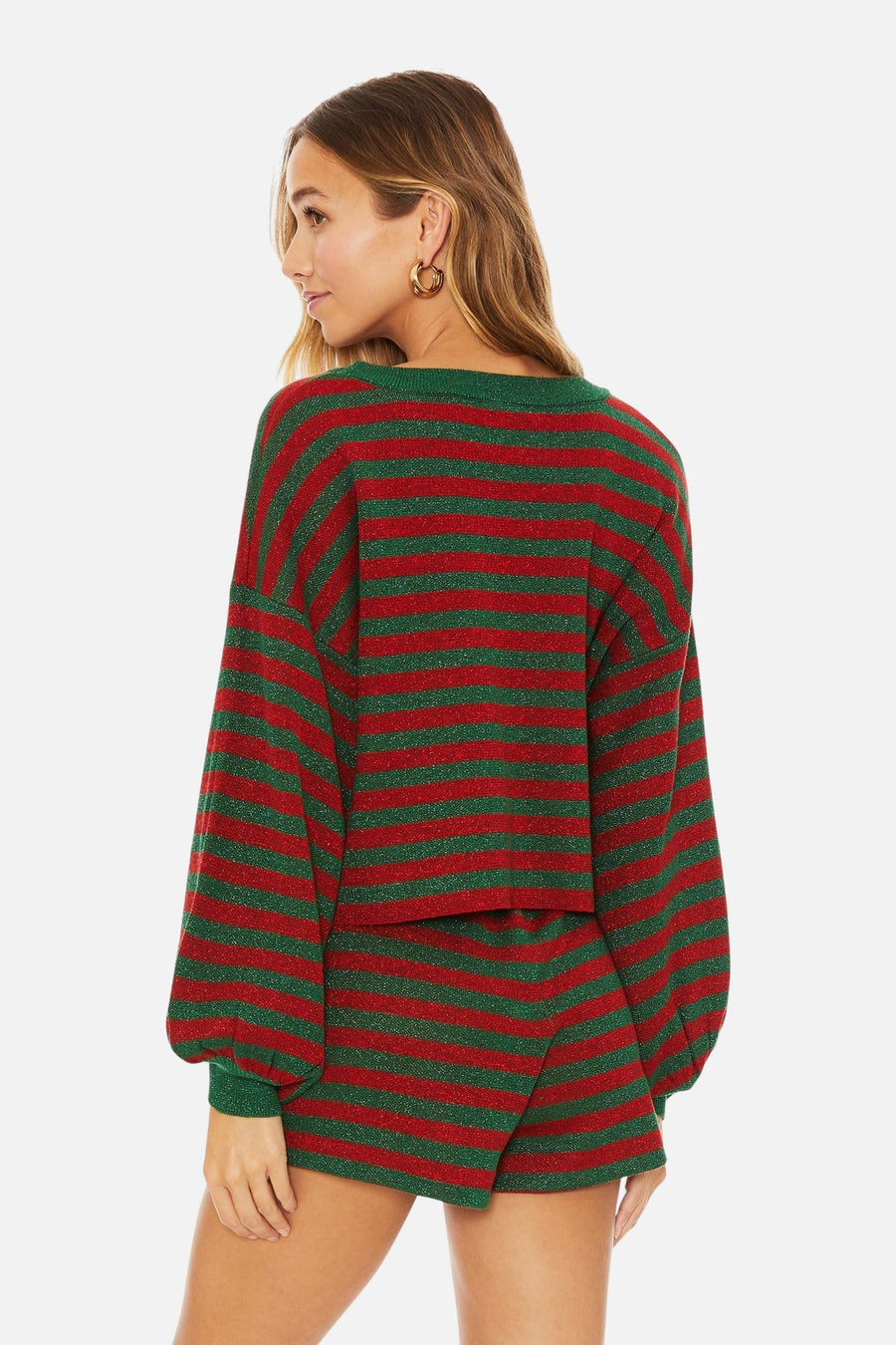 Beach Riot Ava Sweater in Holiday Glitter Stripe – back view