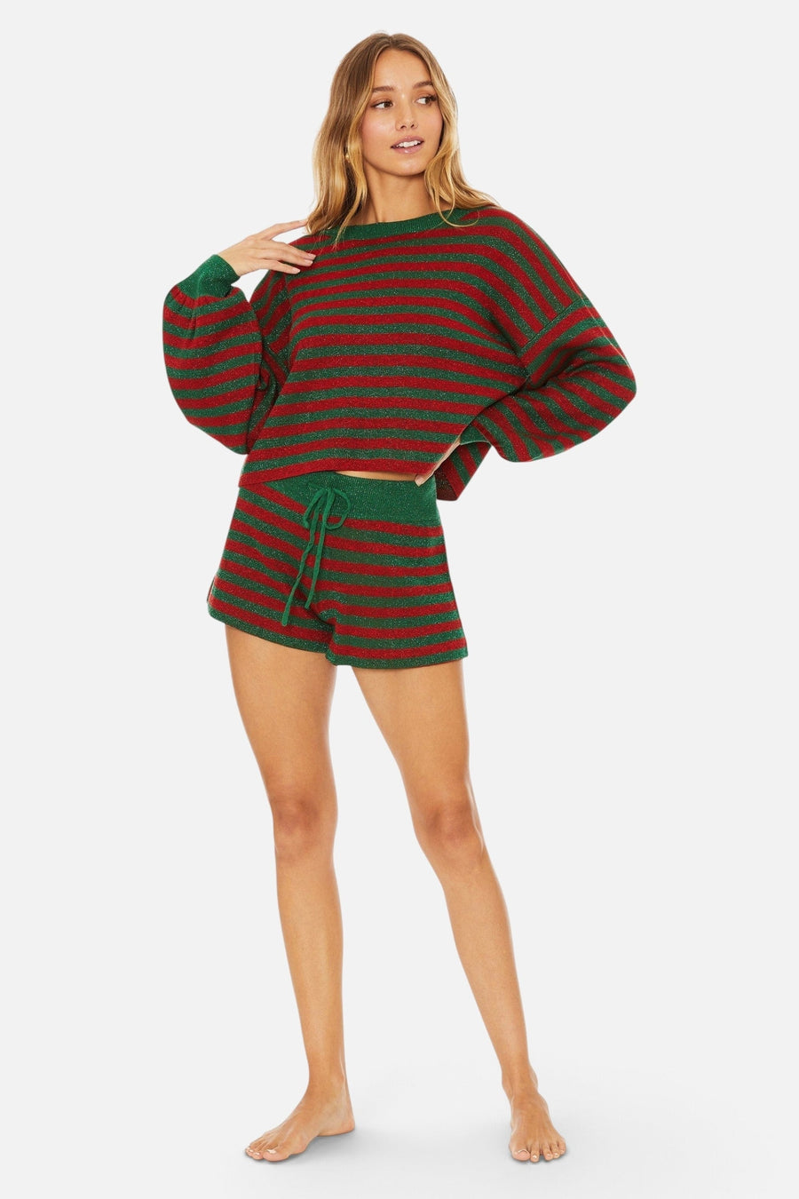 Beach Riot Balboa Short in Holiday Glitter Stripe – side view