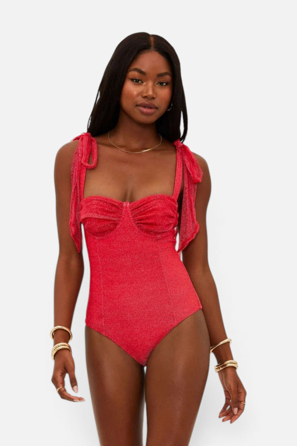 Beach Riot Dede One Piece in Red Hot Shine
