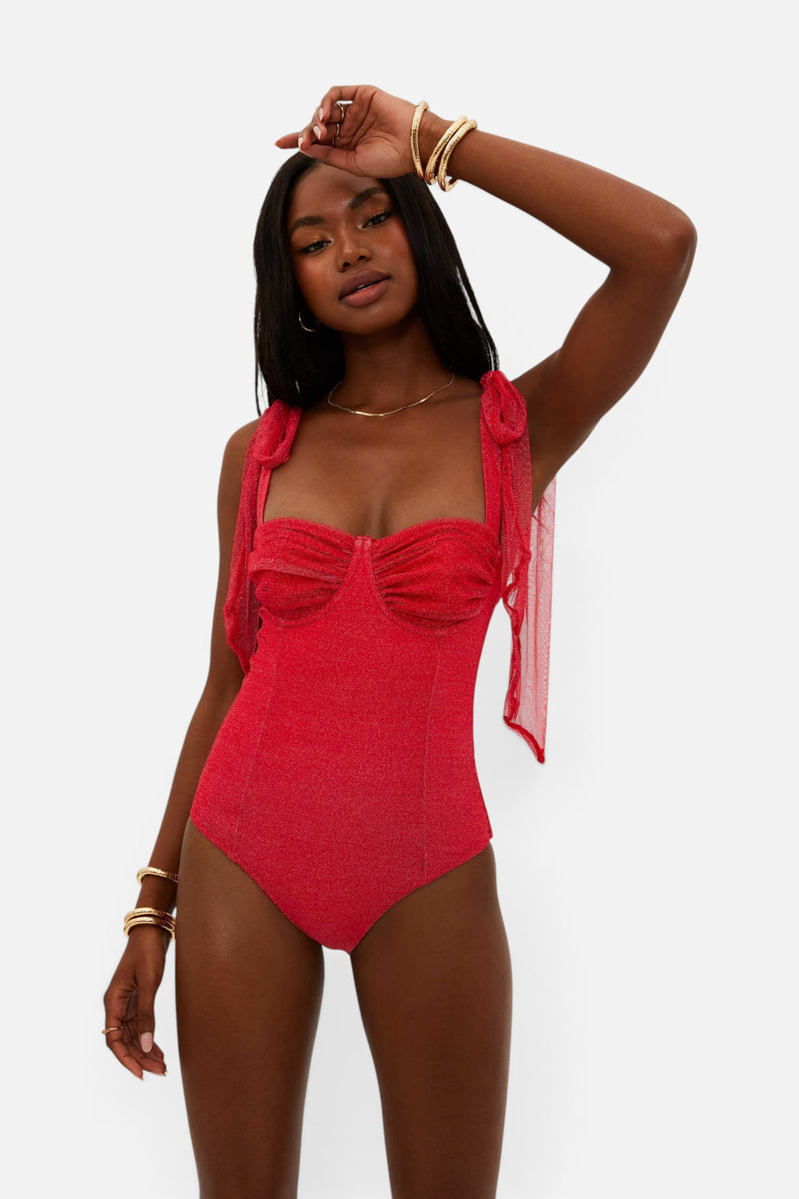 Beach Riot Dede One Piece in Red Hot Shine – side view