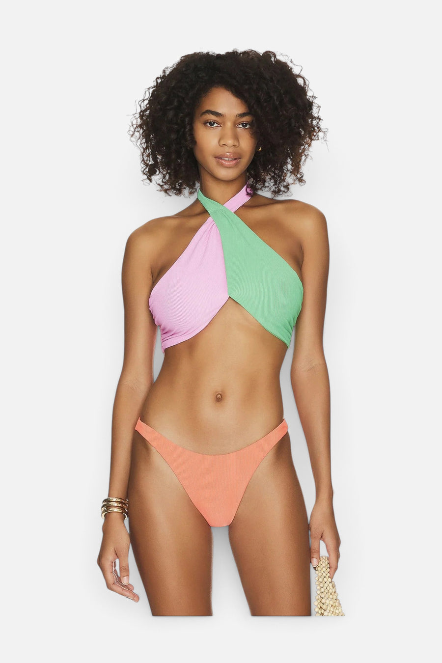 Beach Riot Jessica Top in Coral Beach Colorblock – front view