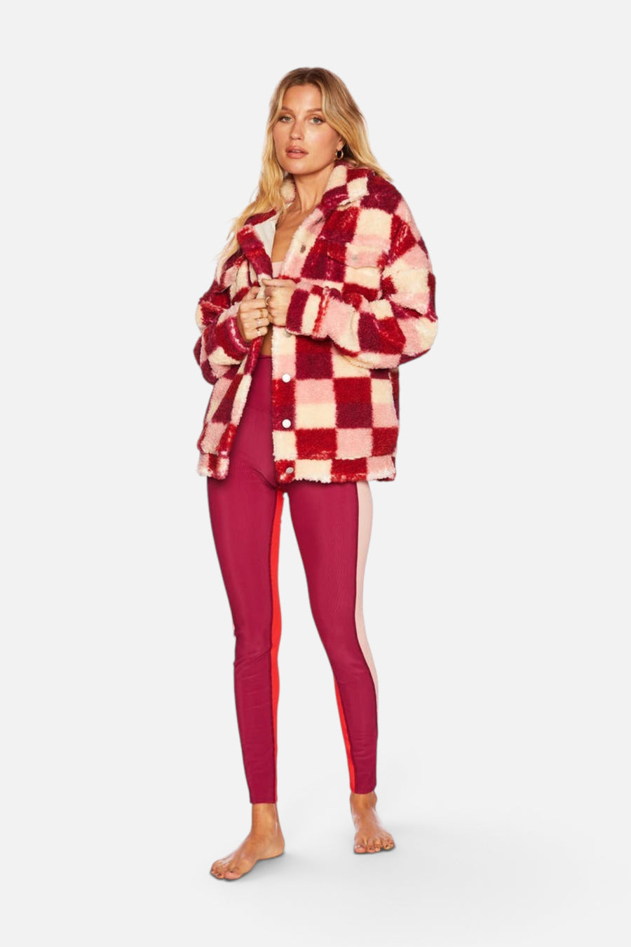 Beach Riot Laurie Jacket in Sangria Check – back view