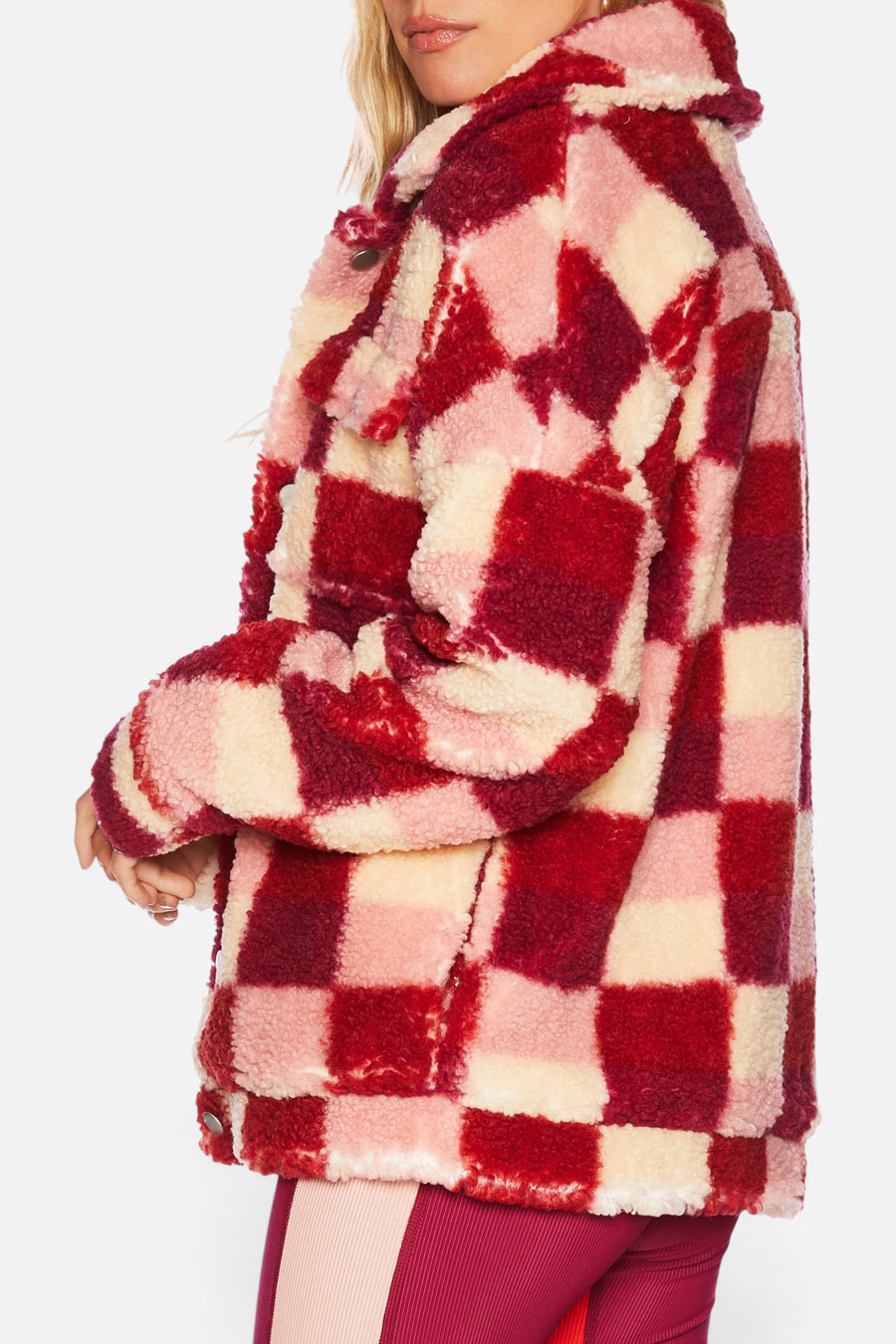 Beach Riot Laurie Jacket in Sangria Check – detail