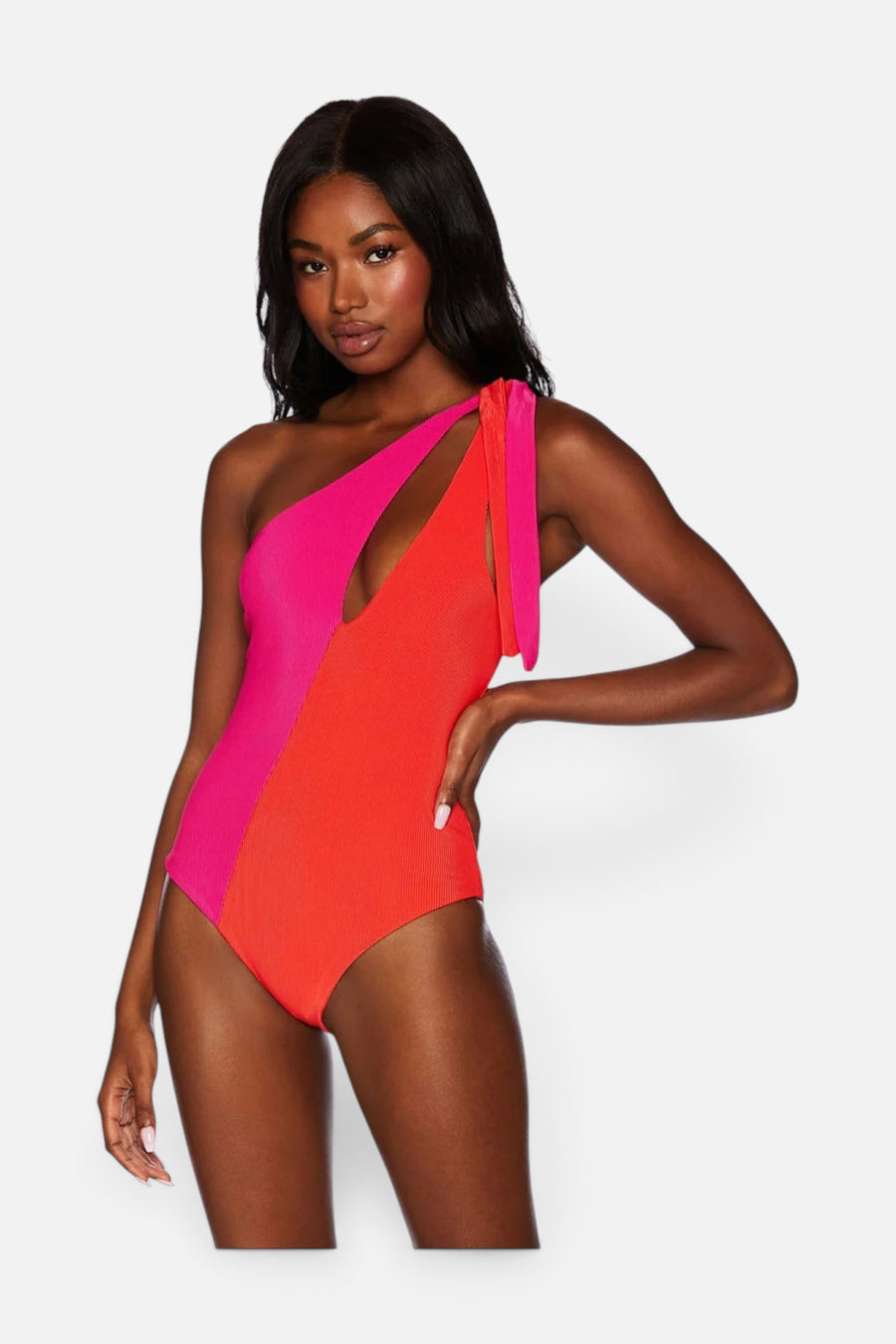 Beach Riot Nia One Piece In Magenta Coral – front view