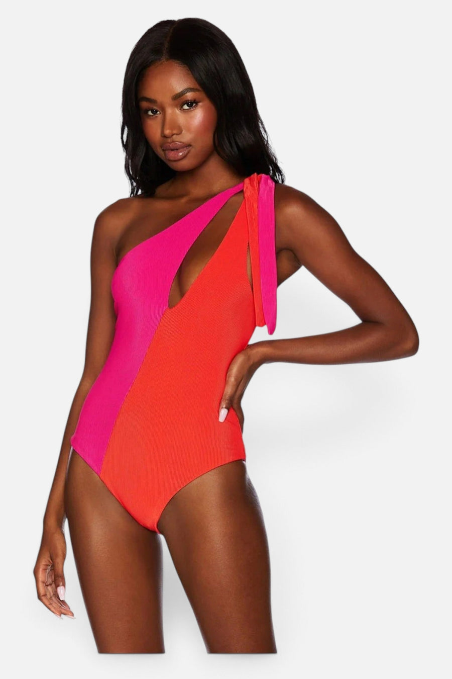 Beach Riot Nia One Piece In Magenta Coral – side view