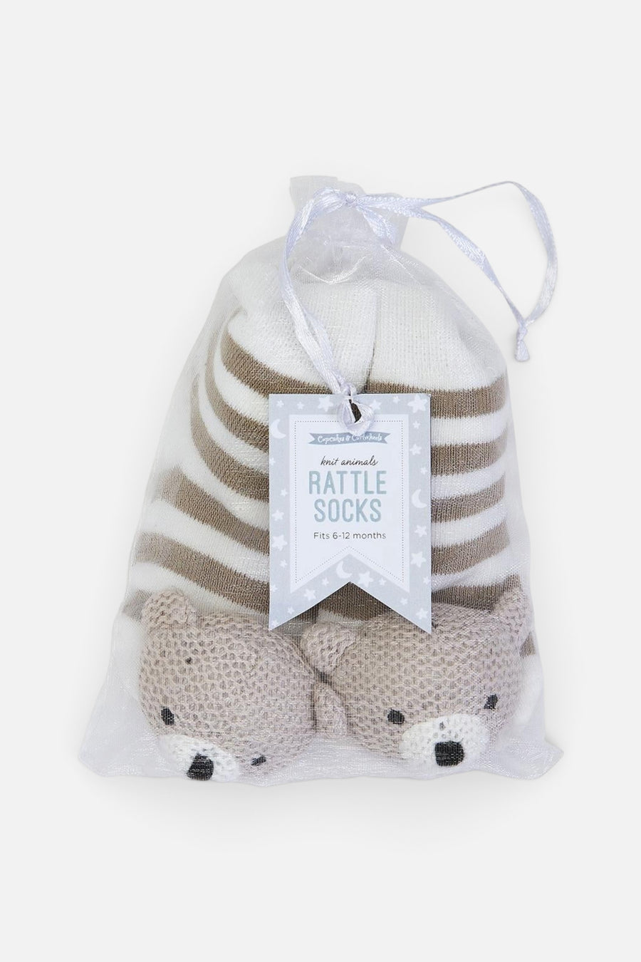 Bear Knit Rattle Socks – front view