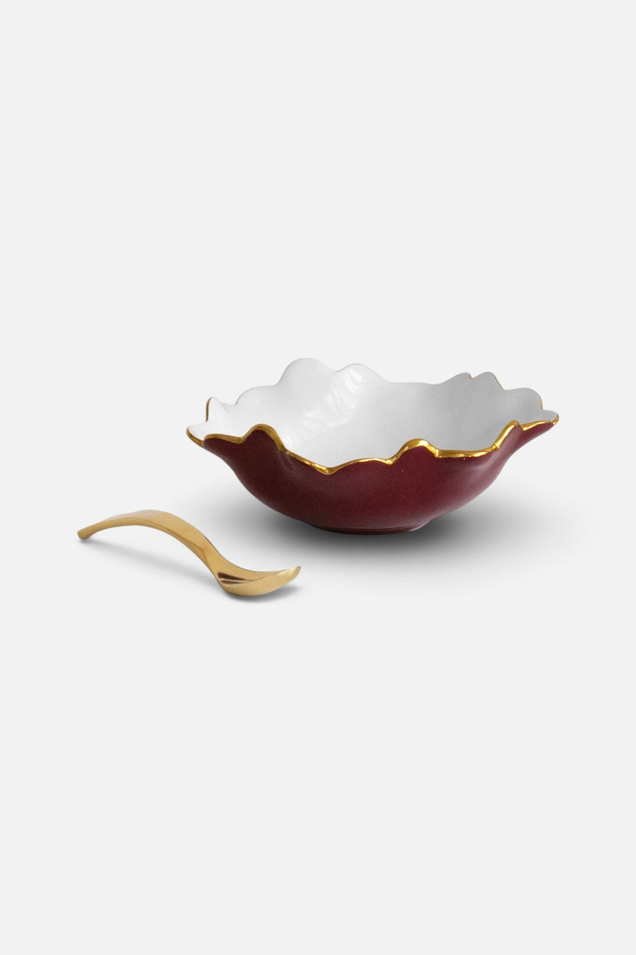 Beatriz Ball Encanto Colette Mini Bowl with Spoon in Bordeaux and White – front view