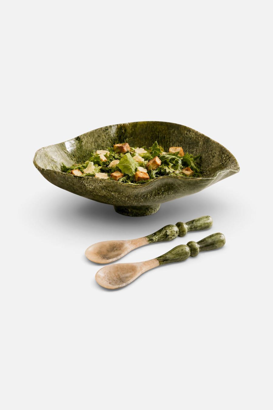 Beatriz Ball Resin Malachite Salad Servers in Green – back view