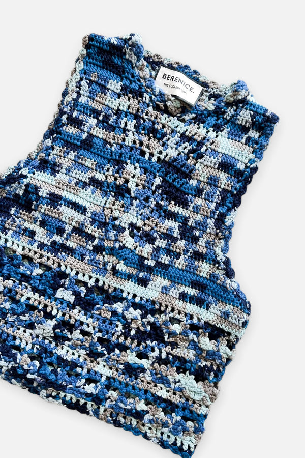 Berenice Aela Crochet Tank Top in Blue Indigo