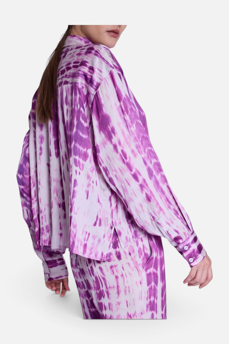 Berenice Circe Satin Long Sleeve Shirt in Mosaic Purple – alternate