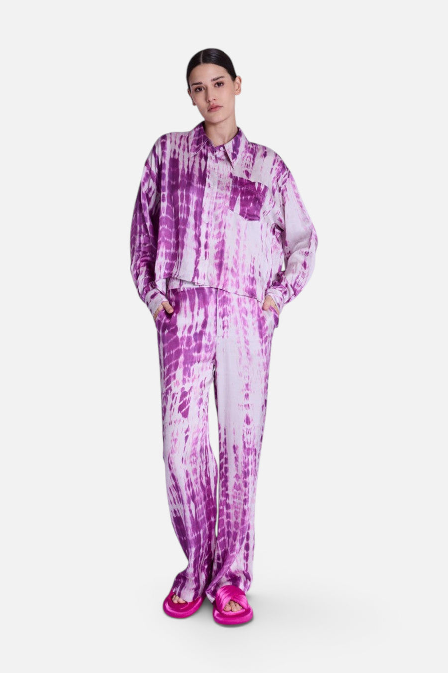 Berenice Circe Satin Long Sleeve Shirt in Mosaic Purple – alternate