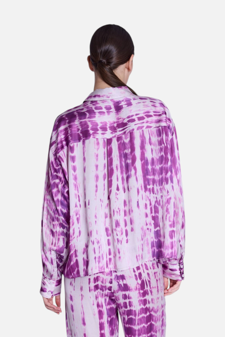 Berenice Circe Satin Long Sleeve Shirt in Mosaic Purple – detail