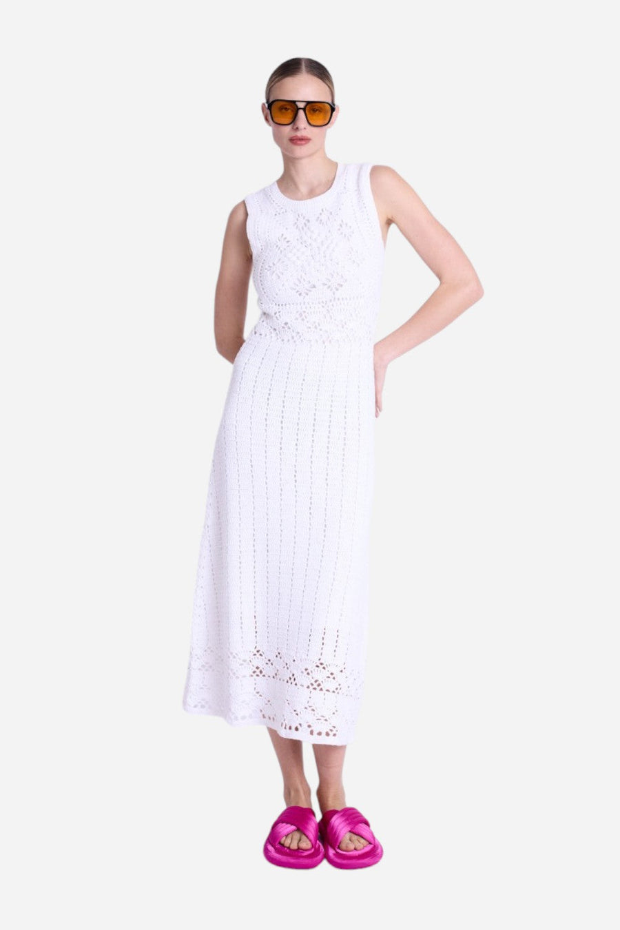 Berenice Roazac Crochet Dress in Off White – front view