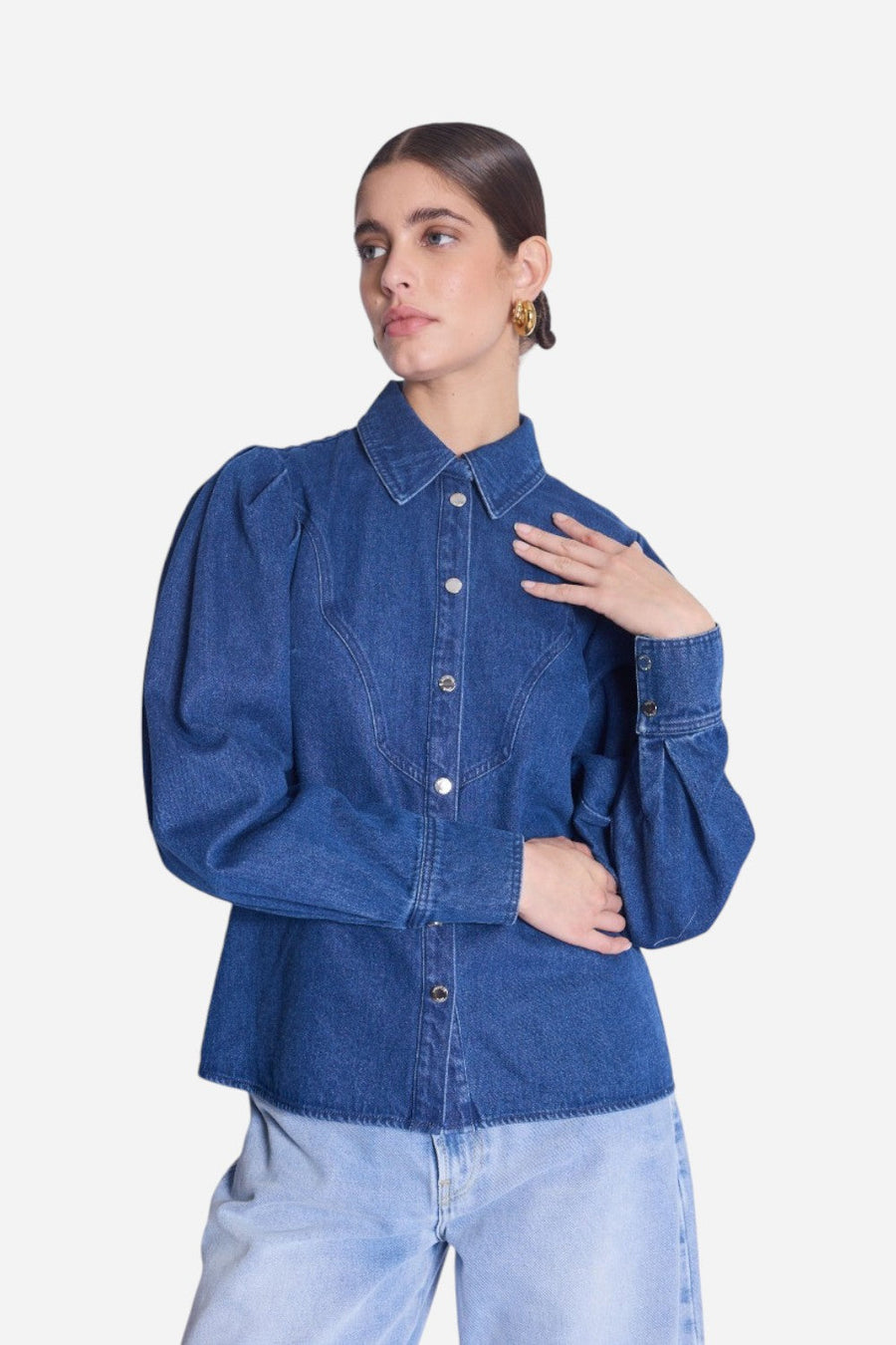 Bernice Clov Denim Bow Collar Shirt – side view