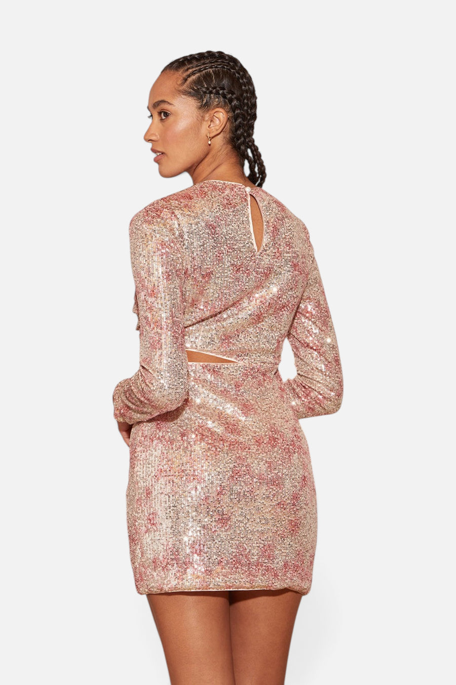 Bernice Marbled Stretch Sequin Dress in Cotton Candy – back view