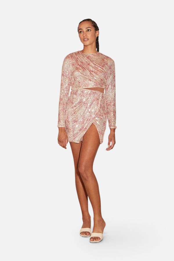 Bernice Marbled Stretch Sequin Dress in Cotton Candy