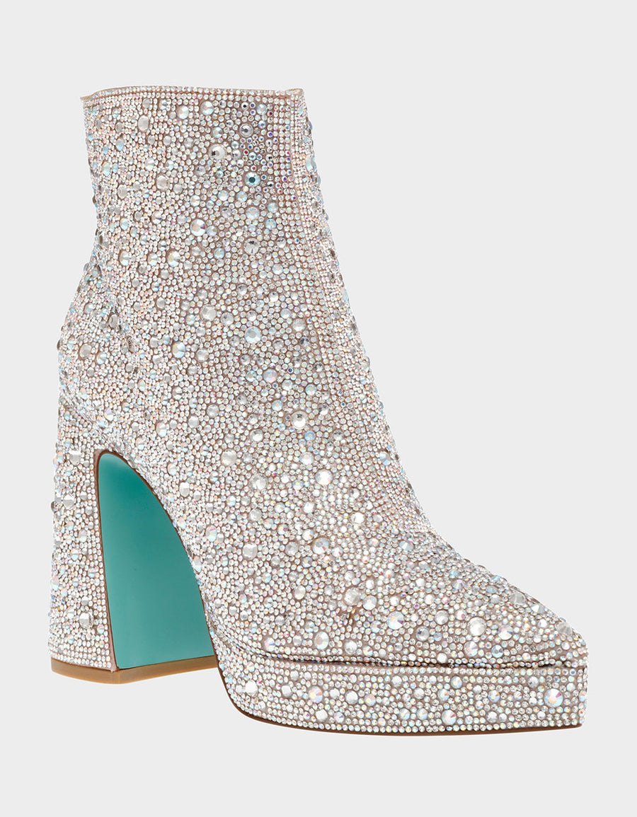 Betsey Johnson Della Booties in Rhinestones – back view