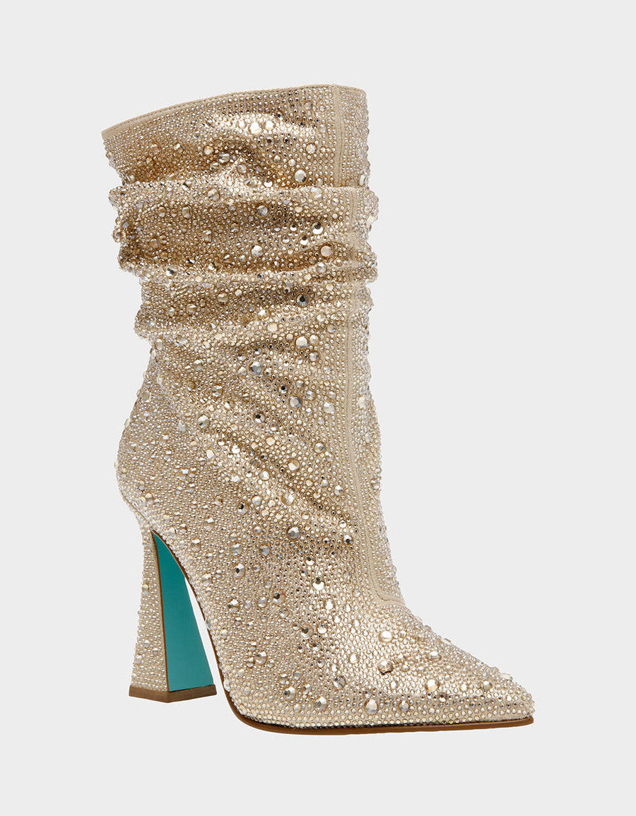 Betsey Johnson Mac Bootie in Light Gold – back view
