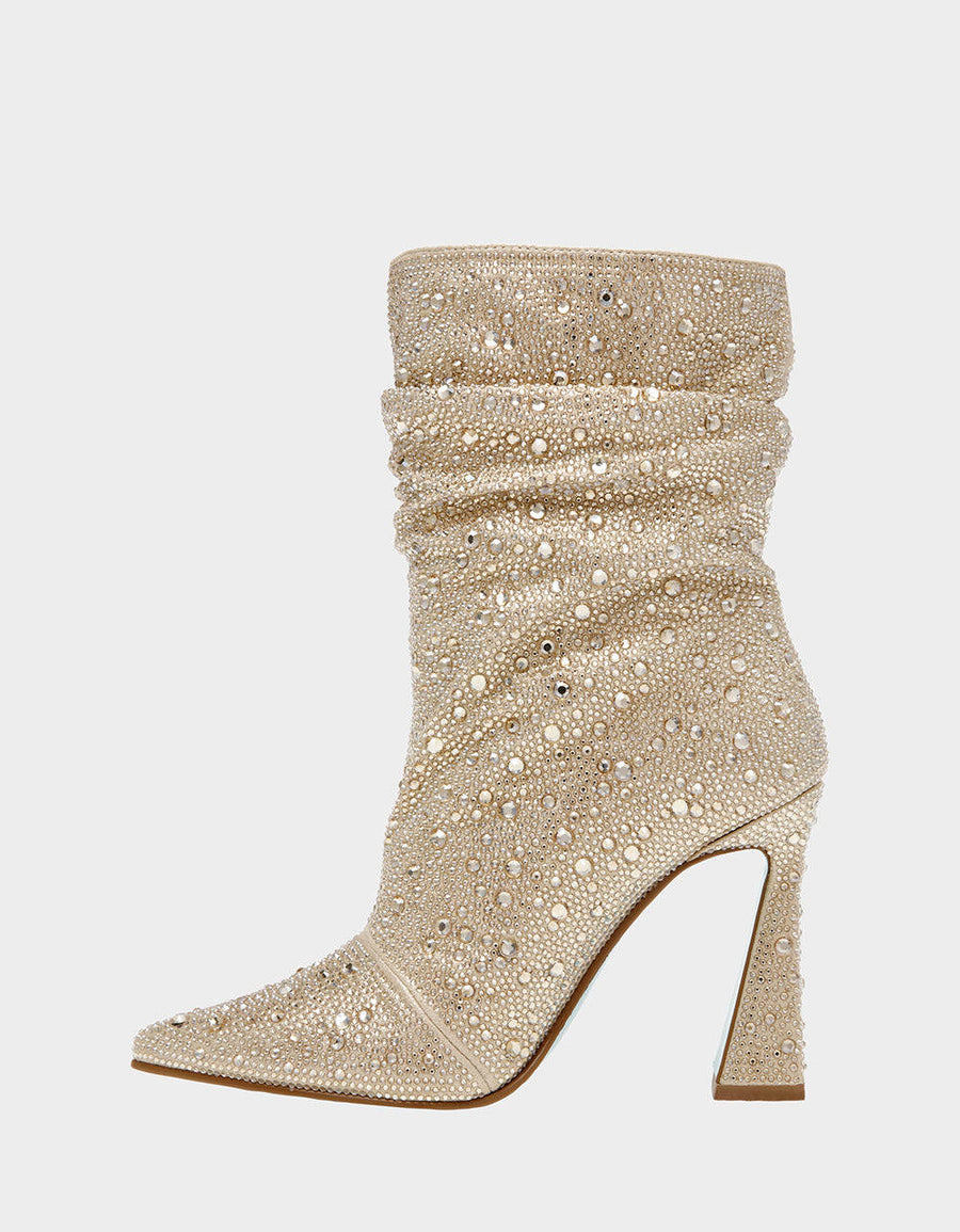 Betsey Johnson Mac Bootie in Light Gold – side view