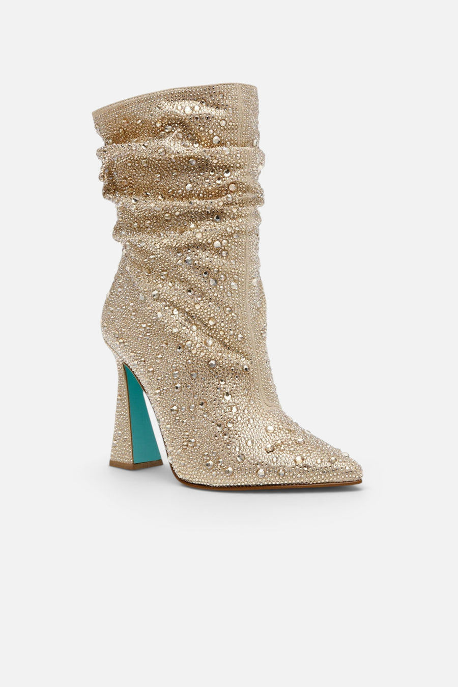 Betsey Johnson Mac Bootie in Light Gold – three-quarter view