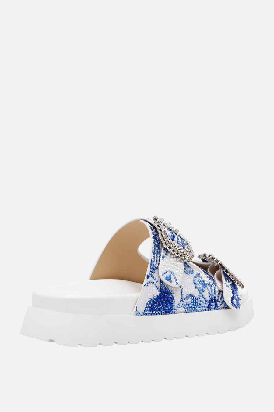 Betsey Johnson Matie Floral Sandal in White and Blue – back view