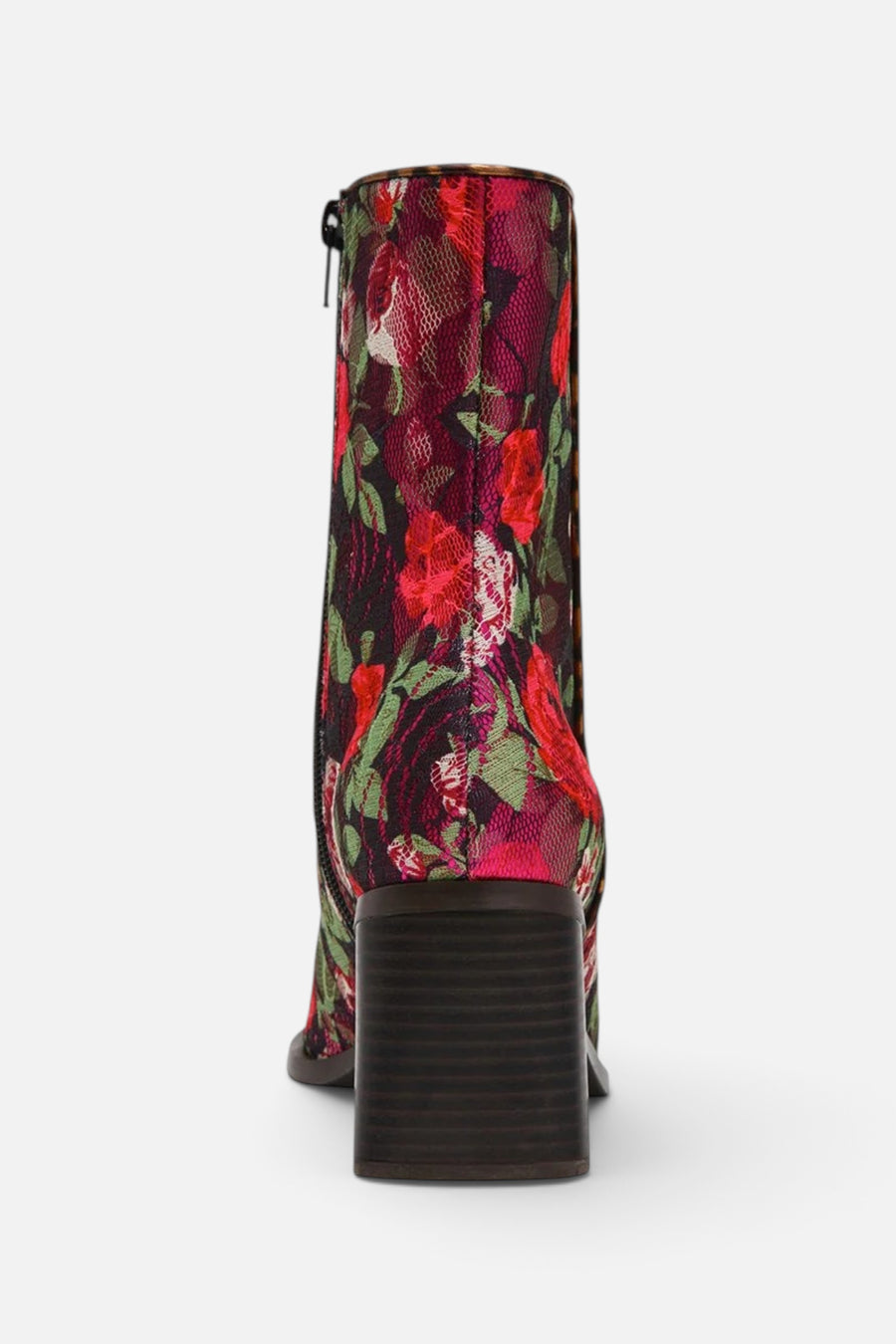 Betsy Johnson Rudy Bootie in Black/Rose – back view