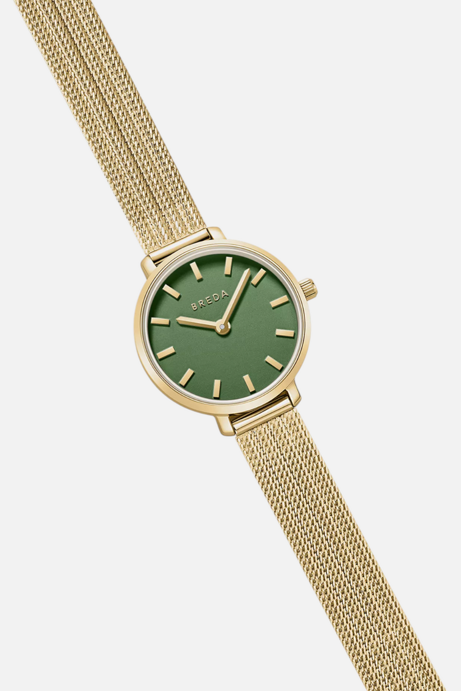 Breda Beverly Mesh Green & Gold Watch