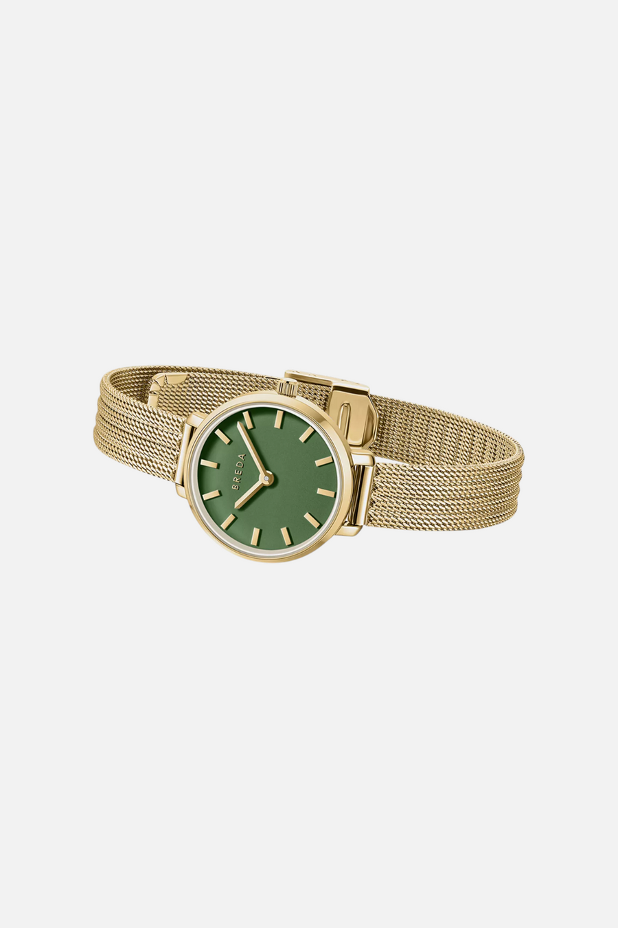 Breda Beverly Mesh Green & Gold Watch