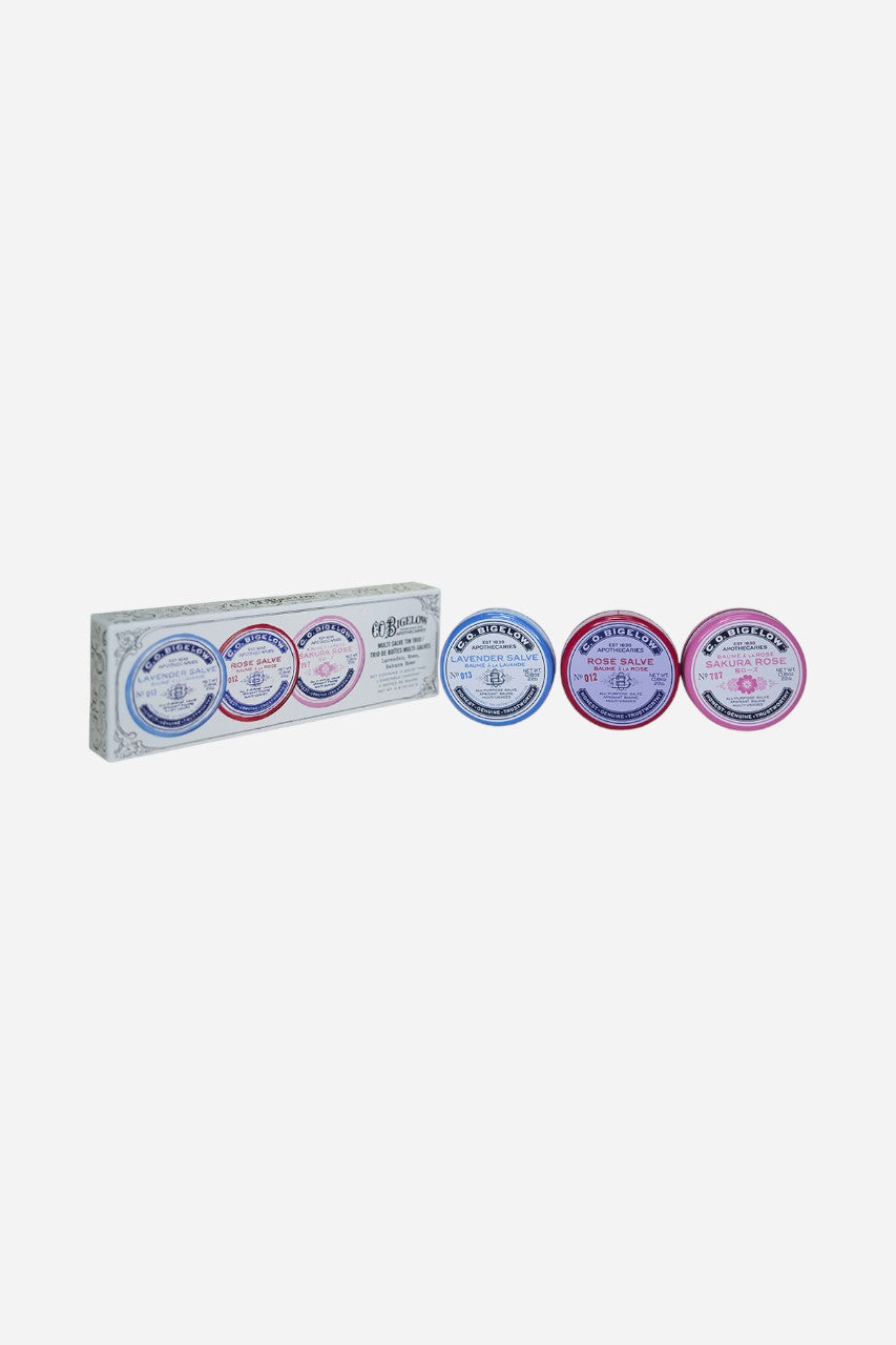 Bigelow Assorted Salve Trio Box (Rose, Lavender, Sakura Rose) – back view