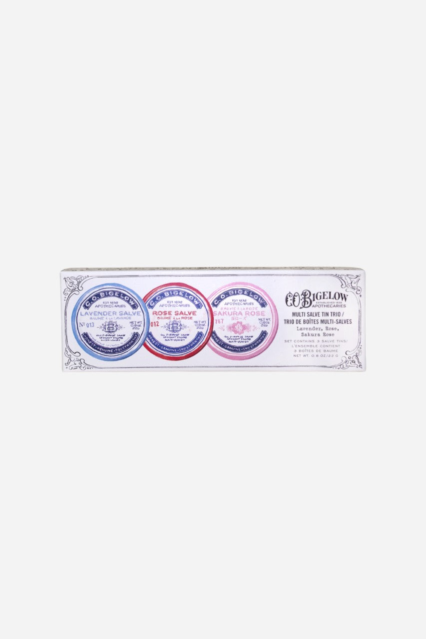 Bigelow Assorted Salve Trio Box (Rose, Lavender, Sakura Rose) – front view