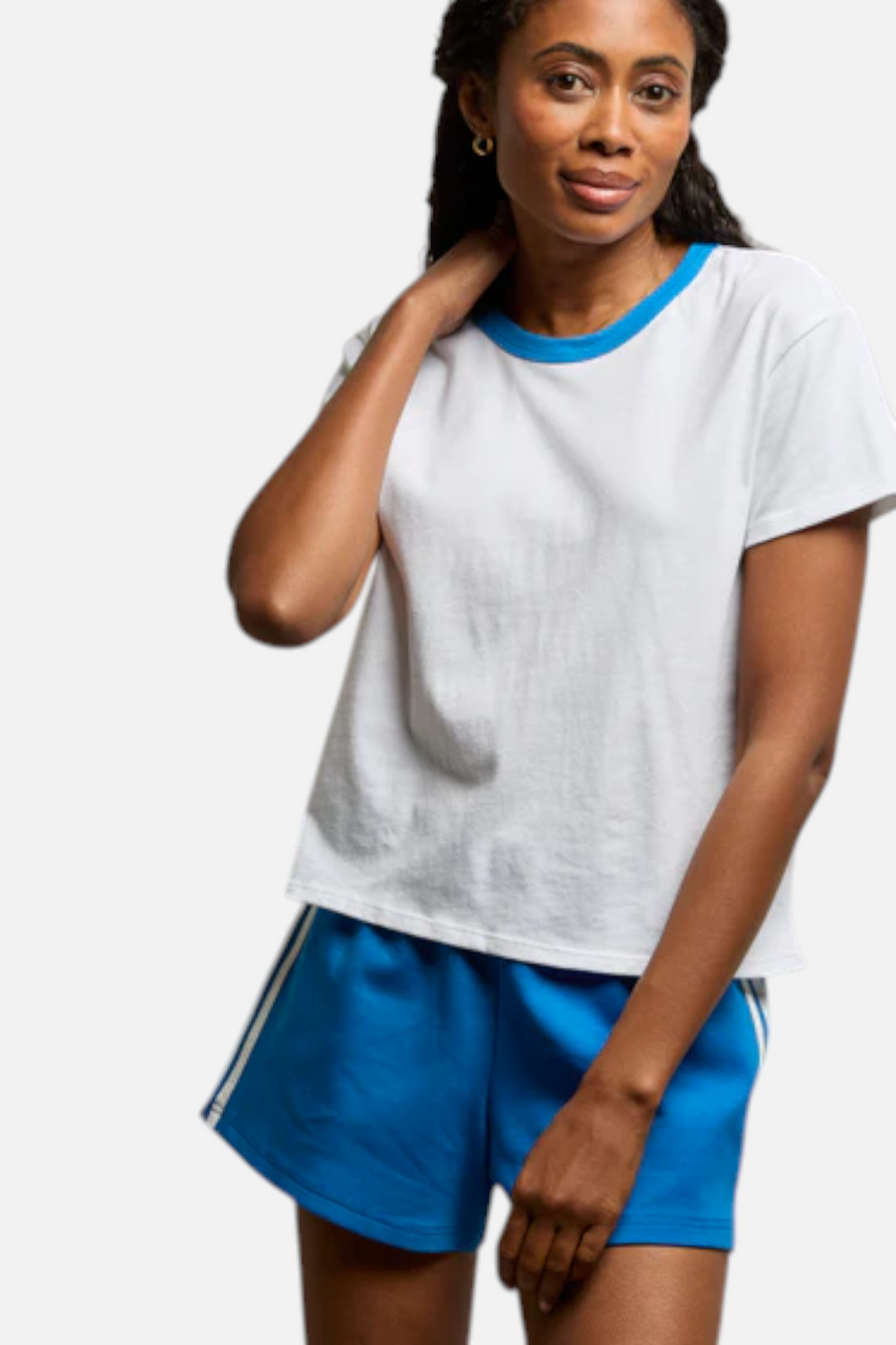 Perfect White Tee Billie Short Sleeve Ringer Tee in White & Cobalt Blue