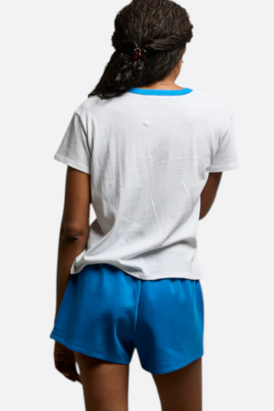 Perfect White Tee Billie Short Sleeve Ringer Tee in White & Cobalt Blue
