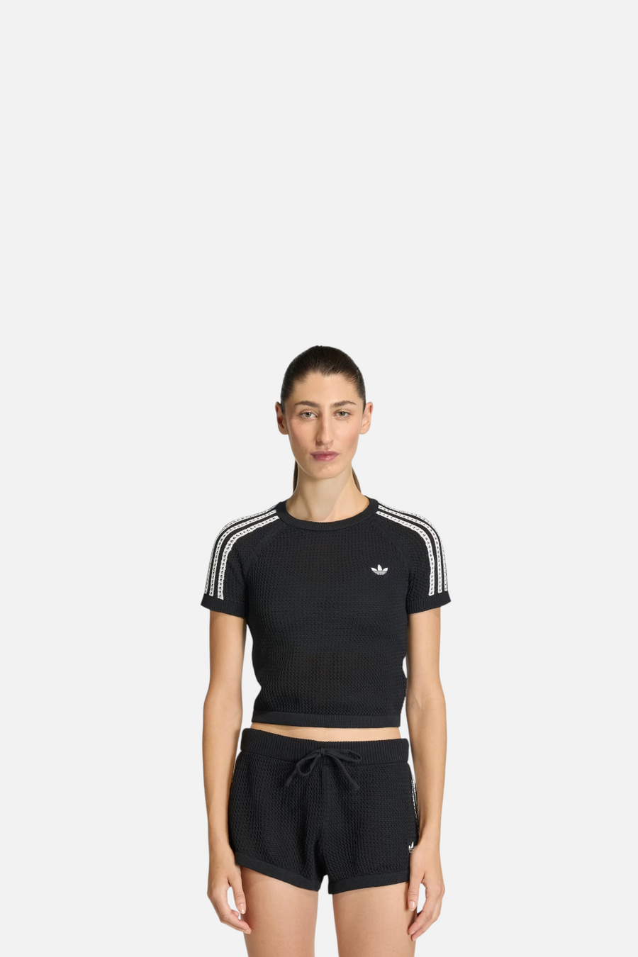Adidas Knitted Crochet Cali Tee in Black