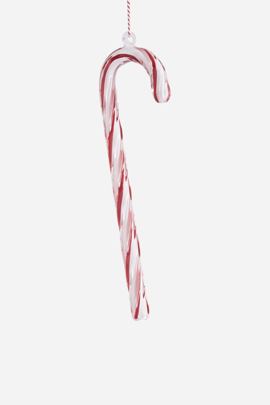 Blown Glass Candy Cane Ornament - Red – front view