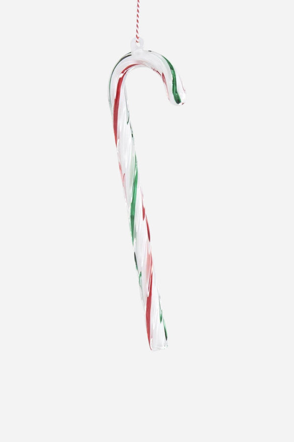 Blown Glass Candy Cane Ornament - Red & Green