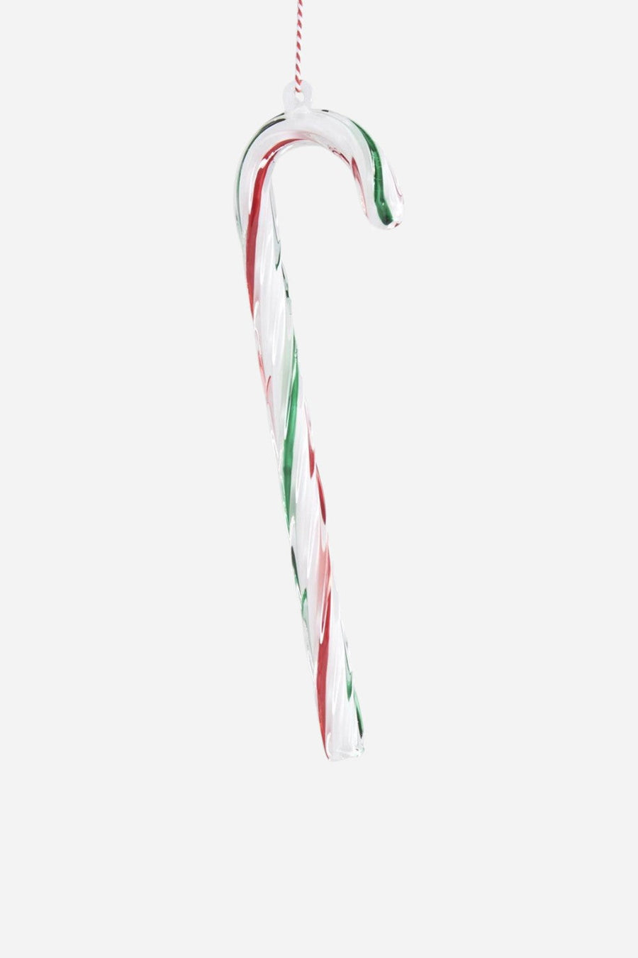Blown Glass Candy Cane Ornament - Red & Green – front view