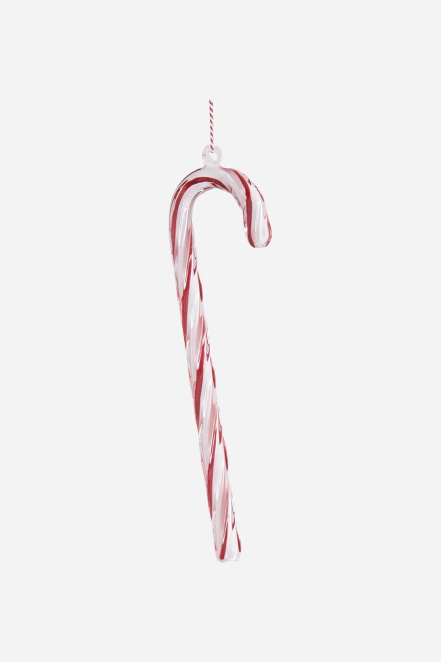 Blown Glass Candy Cane Ornament - Red – front view
