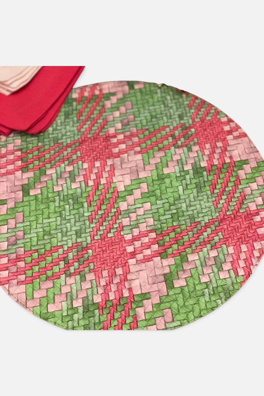 Bodrum Group Nantucket 15" Round Placemats In Green/Pink, Set of 4 – back view