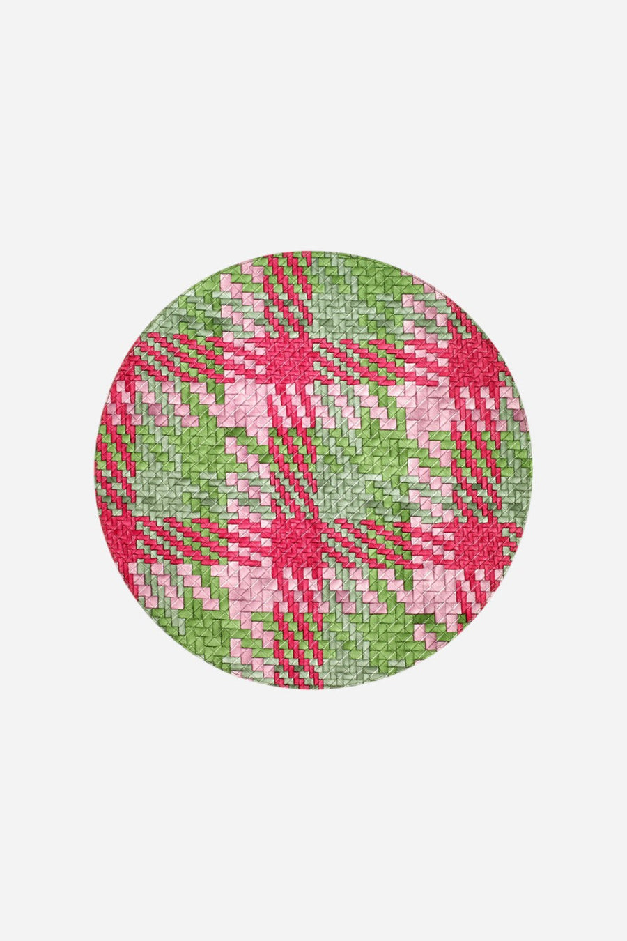 Bodrum Group Nantucket 15" Round Placemats In Green/Pink, Set of 4 – front view