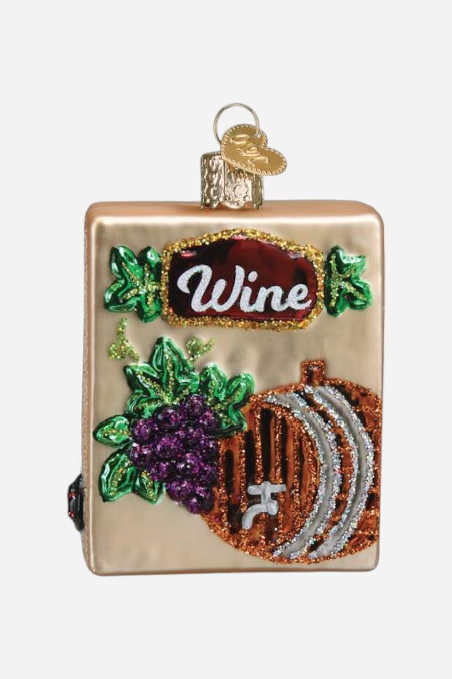 Boxed Wine with Grapes Ornament – back view