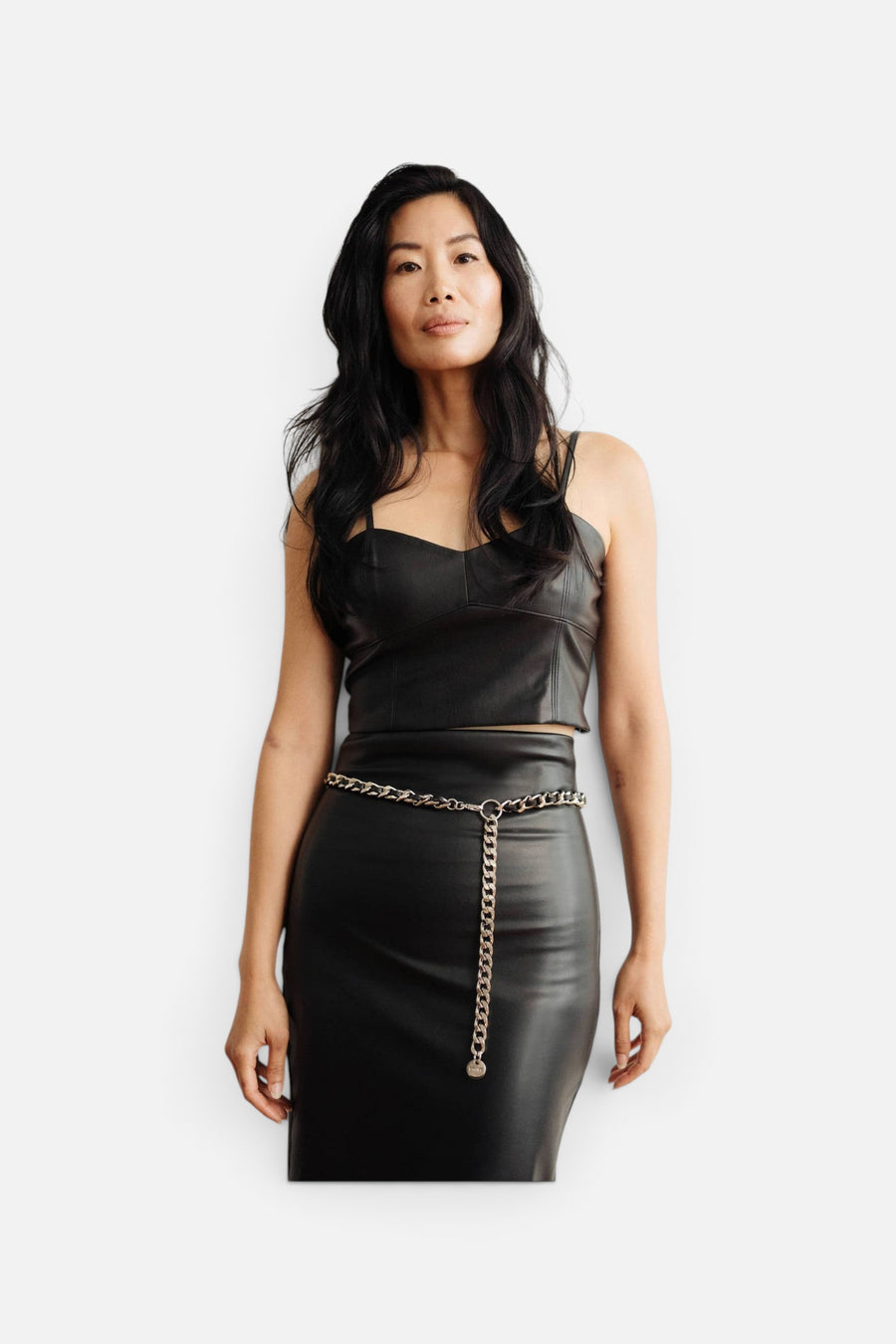 Brave Leather Doone Pebbled Belt in Black Nappa Leather - Silver – on model