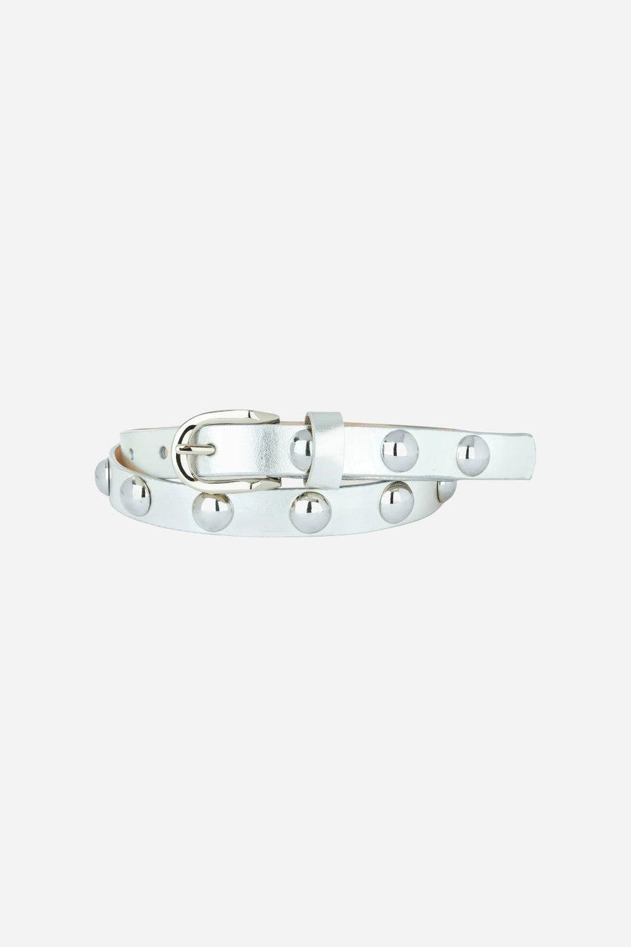 BRAVE Leather Joni Metallic Belt in Silver – front view