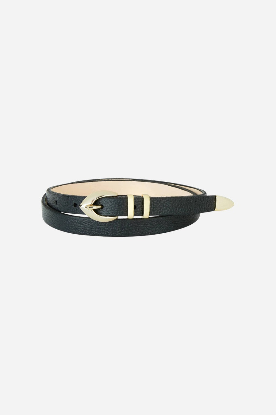 Brave Leather LTD Akia Pebbled Belt in Black - Gold – front view