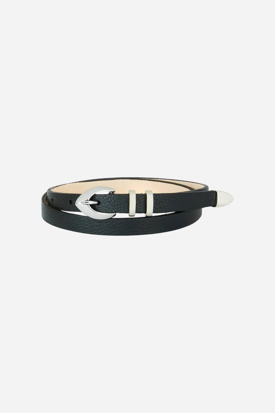 Brave Leather LTD Akia Pebbled Belt in Black - Silver – front view