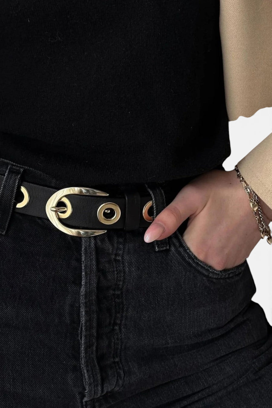 Brave Leather LTD Leah Napa Belt in Smooth Black - Gold – back view