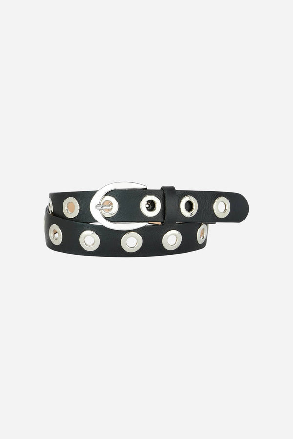 Brave Leather LTD Leah Napa Belt in Smooth Black - Silver